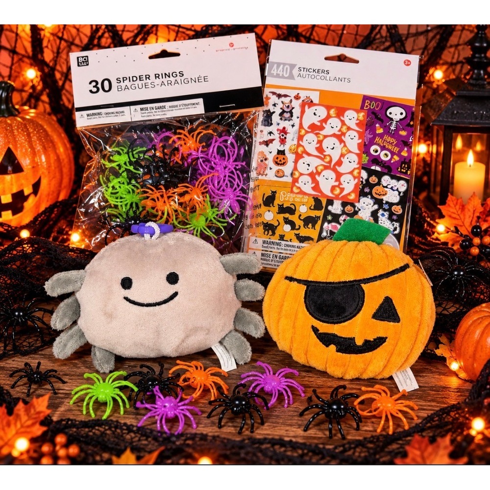 Halloween Party Favors Lot New Stickers Rings Plush Clips